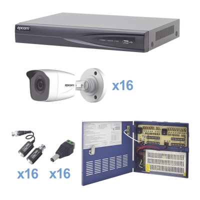 KIT TurboHD 1080p / DVR 16 Canales / 16 Cámaras Bala (exterior 2.8 mm) / Transceptores / Conectores / Fuente de Poder Profesional KIT TurboHD 1080p / DVR 16 Canales / 16 Cámaras Bala (exterior 2.8 mm) / Transceptores / Conectores / Fuente de Poder Profesional