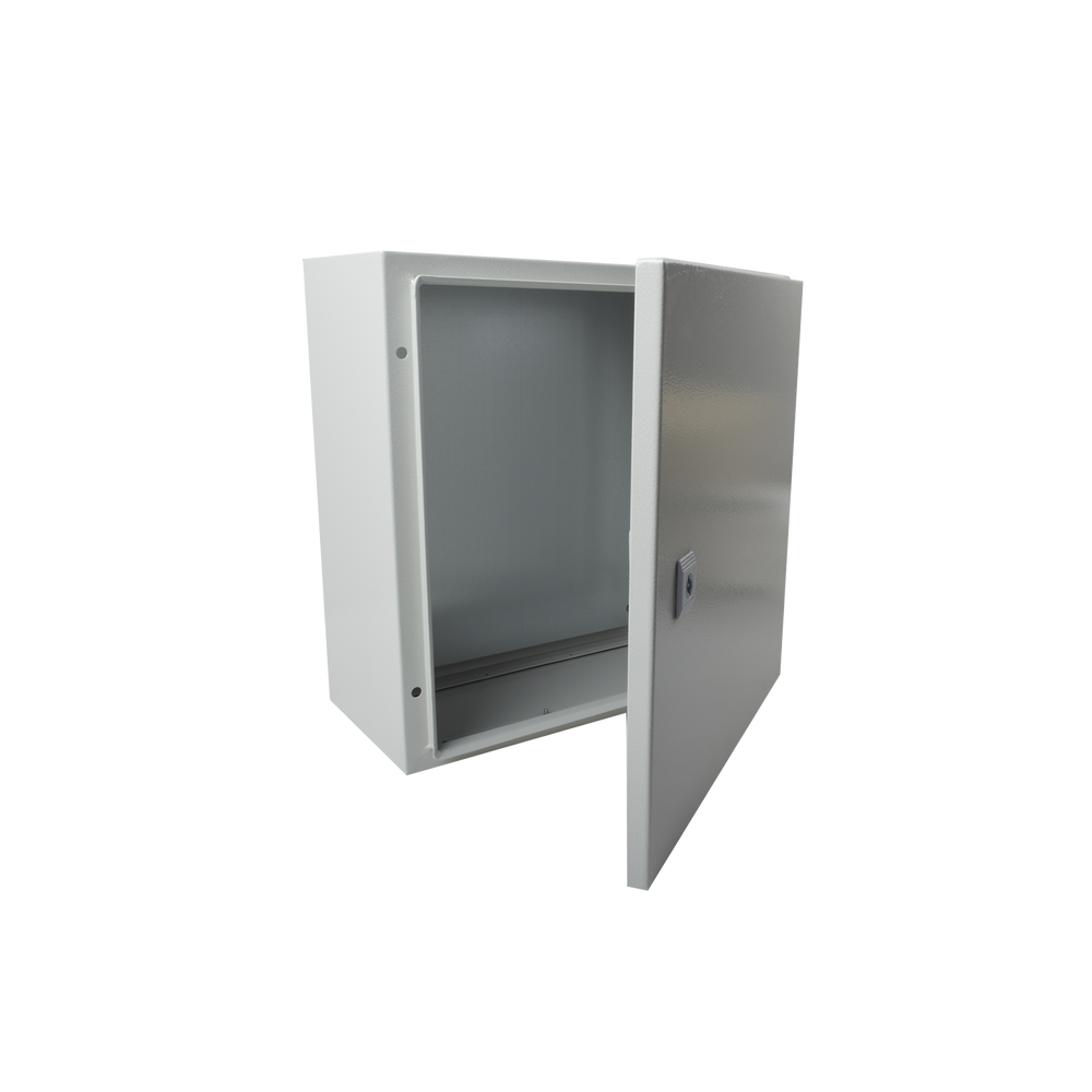 Gabinete de Acero IP66 Uso en Intemperie (400 x 400 x 200 mm) con Placa Trasera Interior y Compuerta Inferior Atornillable (Incluye Chapa y Llave)