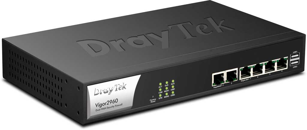 DRAYTEK VIGOR2960- RUTEADOR 200 VPN/ 2 PUERTOS GIGABIT WAN/ 4 GIGABIT LAN/ SOPORTA IPv6